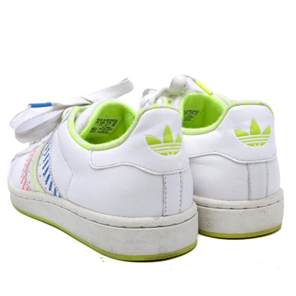 Adidas Superstar Leather Sneakers Running Shoes Neon Stripes Yellow Blue Red - Picture 5 of 12